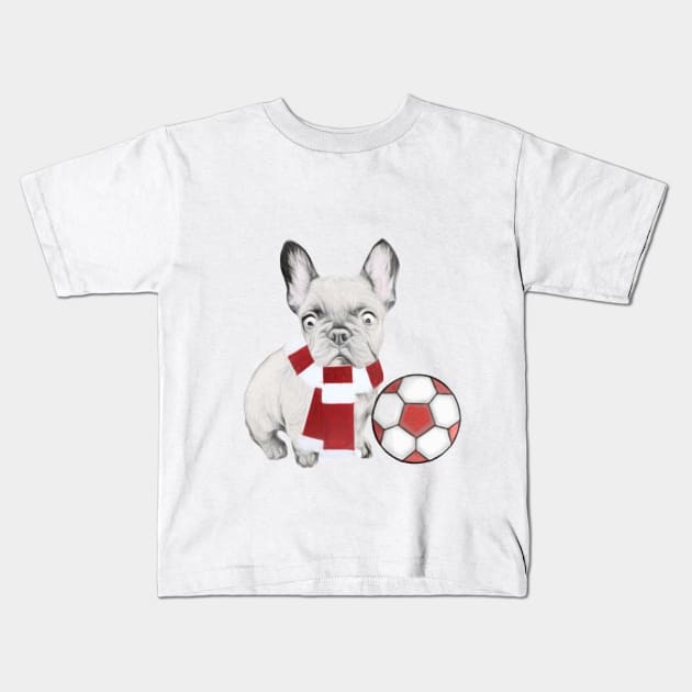 Football Supporting French Bulldog Kids T-Shirt by NikkiBear67